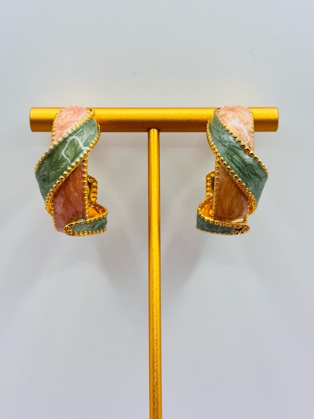 Vintage Enamel Statement Earrings | Gold Pastel 80s Retro